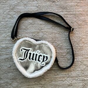 Juicy Couture Sherpa Metallic Silver Crossbody Heart Purse